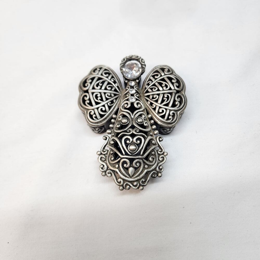 Pewter Fillagree Jeweled Angel trinket box F
